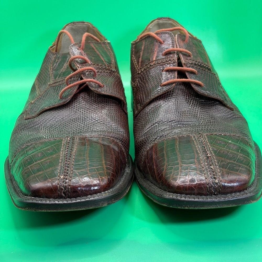 VTG David Eden Joplin Genuine Crocodile Lizard Derby Dress Shoes Mens 11.5 Brown - Picture 4 of 8